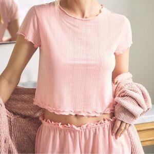 Anthropologie Lettuce-Hem Pink Tee Size XXS